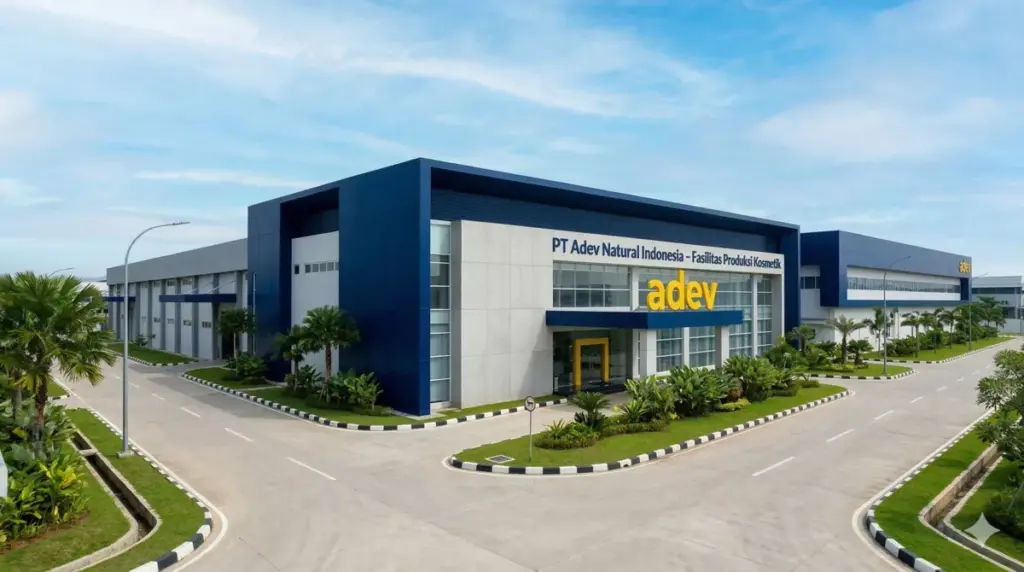 Bangunan pabrik kosmetik modern di kawasan industri Indonesia yang memenuhi standar CPKB BPOM