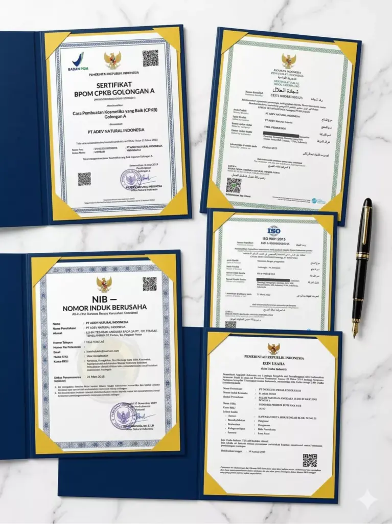 Dokumen sertifikasi CPKB BPOM halal BPJPH NIB dan IUI yang dibutuhkan untuk izin operasional pabrik kosmetik