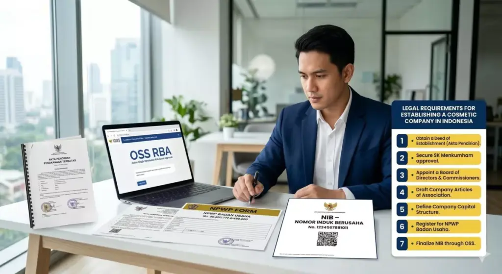 Pengusaha mengurus syarat pendirian PT pabrik kosmetik melalui OSS RBA untuk mendapatkan NIB