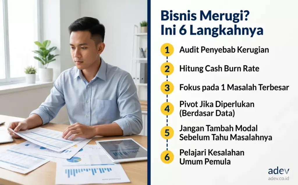 Pengusaha pemula tenang menghadapi kerugian bisnis dengan 6 langkah solusi audit dan pivot