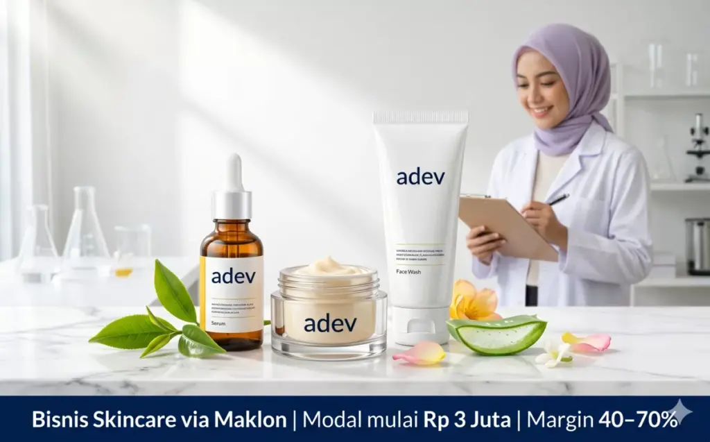 Produk skincare adev di laboratorium modern, bisnis kosmetik pemula via maklon modal Rp 3 juta