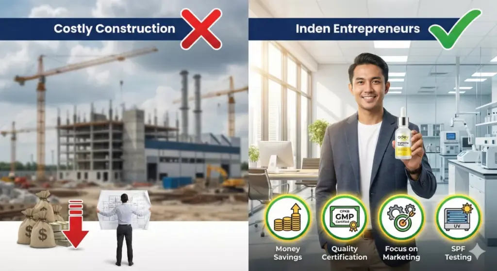 Infografis keunggulan jasa maklon kosmetik PT Adev Natural Indonesia hemat biaya dan bersertifikasi CPKB