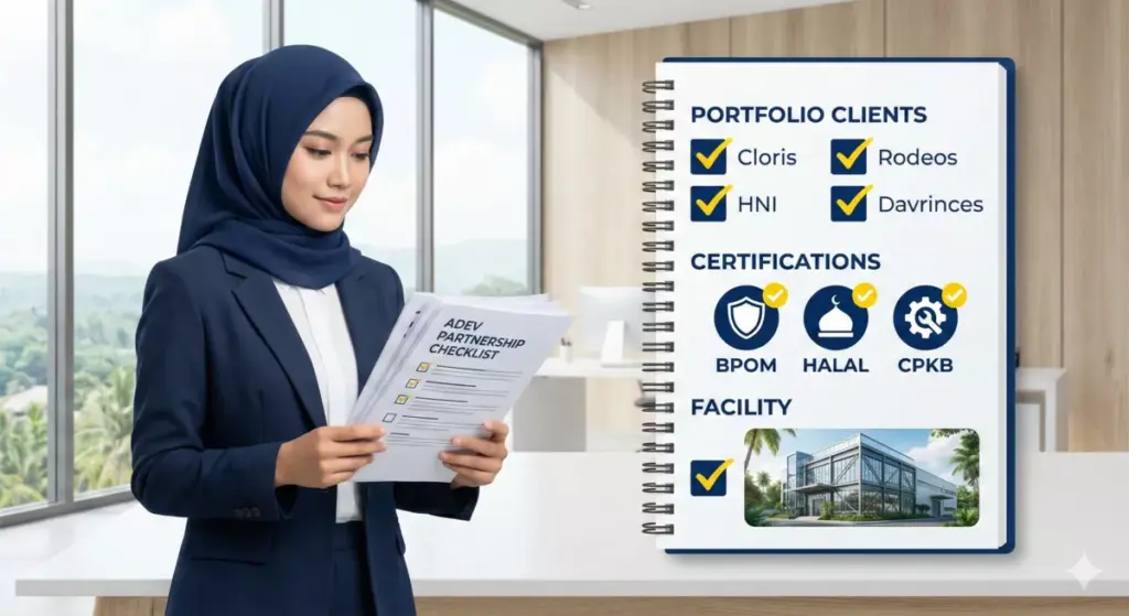 Tips memilih pabrik maklon kosmetik bersertifikat Adev dengan portofolio Cloris dan HNI