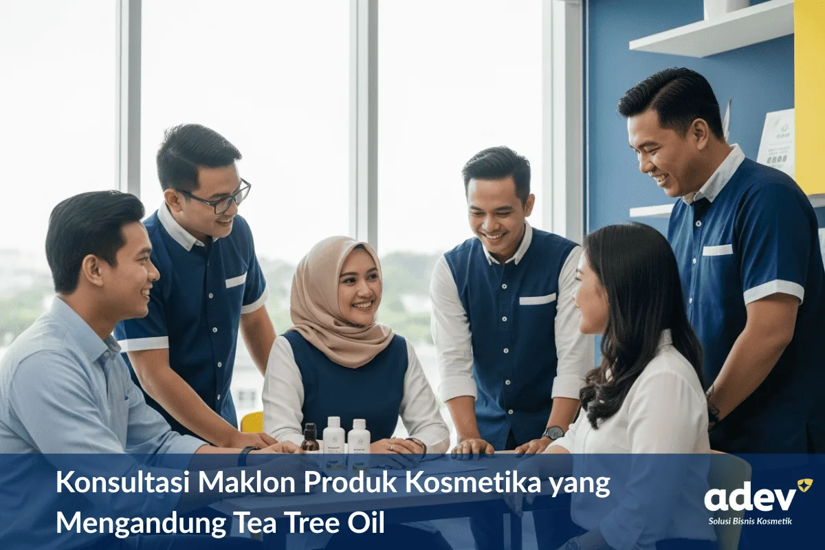 Konsultasi Maklon Produk Kosmetika dengan Kandungan Tea Tree Oil seperti sunscreen, facial cream, skincare, beauty oil, masker