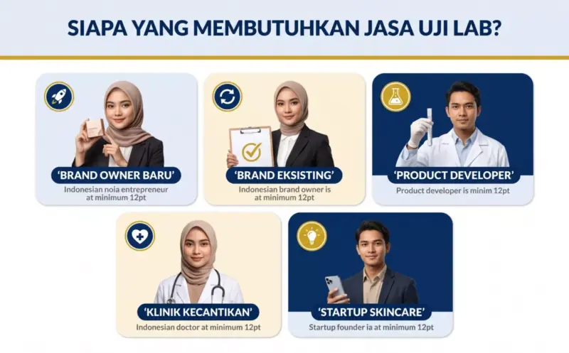 Lima profil yang membutuhkan jasa uji laboratorium kosmetik — dari brand owner baru hingga klinik kecantikan.