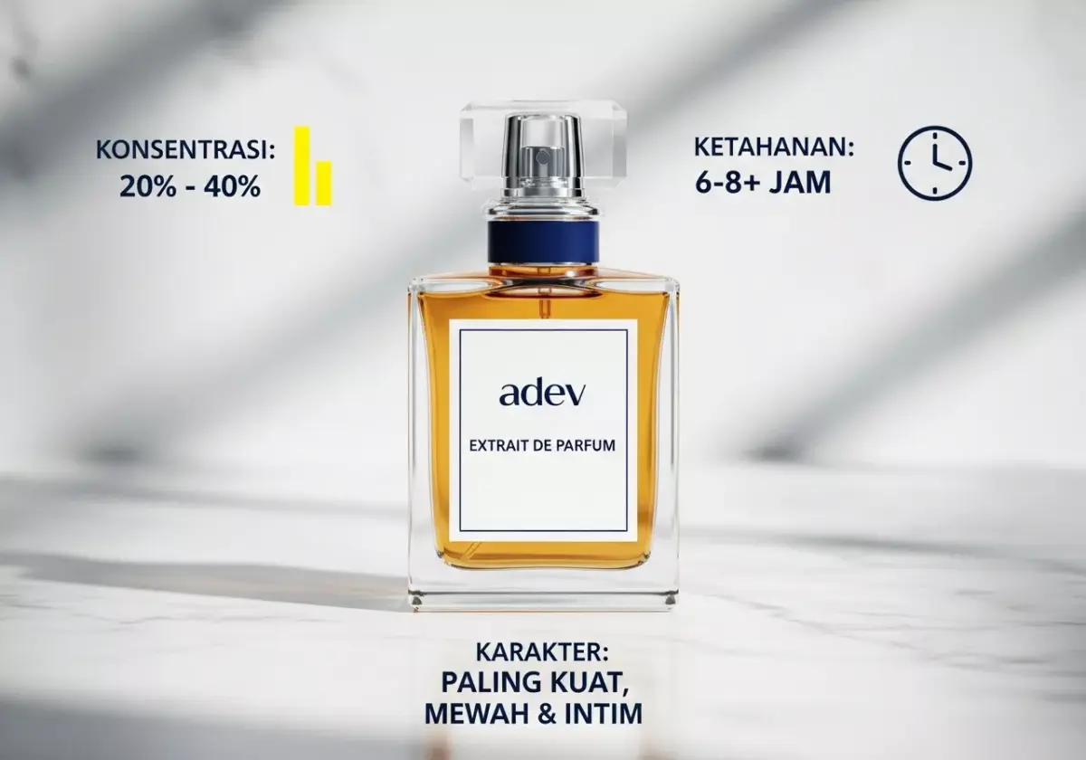 Infografis Extrait de Parfum (atau disebut juga Parfum / Pure Perfume)
