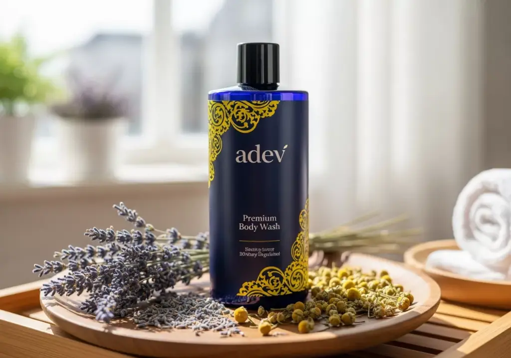 Produk brand sabun mandi cair dengan konsep aromaterapi dan relaksasi.