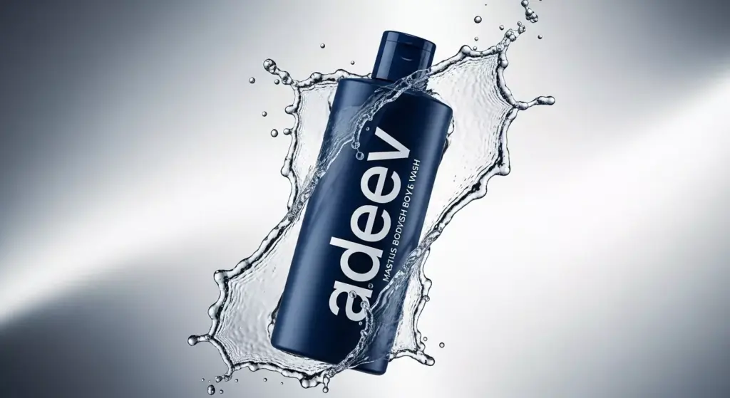 Desain sabun mandi cair pria dengan konsep sporty dan maskulin.