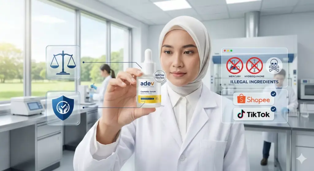 Infografis alasan izin BPOM wajib untuk bisnis kosmetik: hukum, keamanan, dan kredibilitas brand.