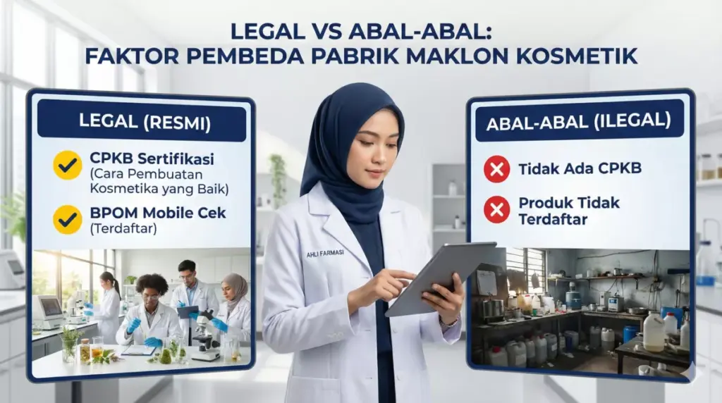 Cara untuk membedakan pabrik maklon kosmetik legal dan ilegal adalah cek sertifikasi CPKB BPOM