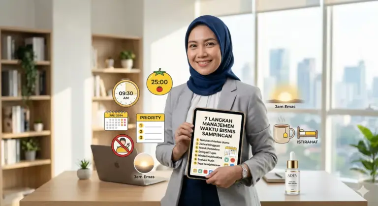 Infografis 7 langkah manajemen waktu bisnis sampingan cuan tanpa burnout