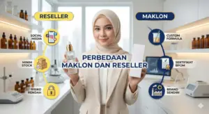 Infografis perbedaan maklon dan reseller untuk bisnis kosmetik, mana yang lebih menguntungkan di PT Adev Natural Indonesia.