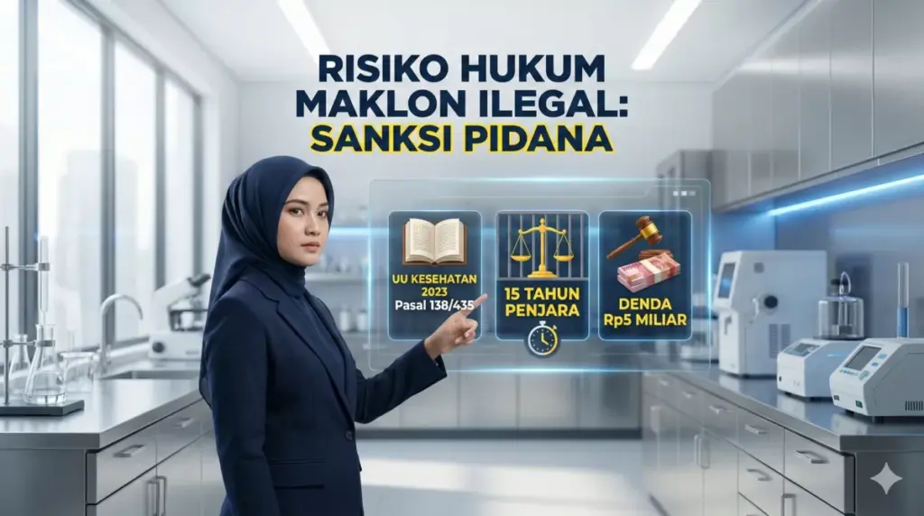 Infografis tentang sanksi pidana UU Kesehatan 2023 untuk produk maklon kosmetik ilegal