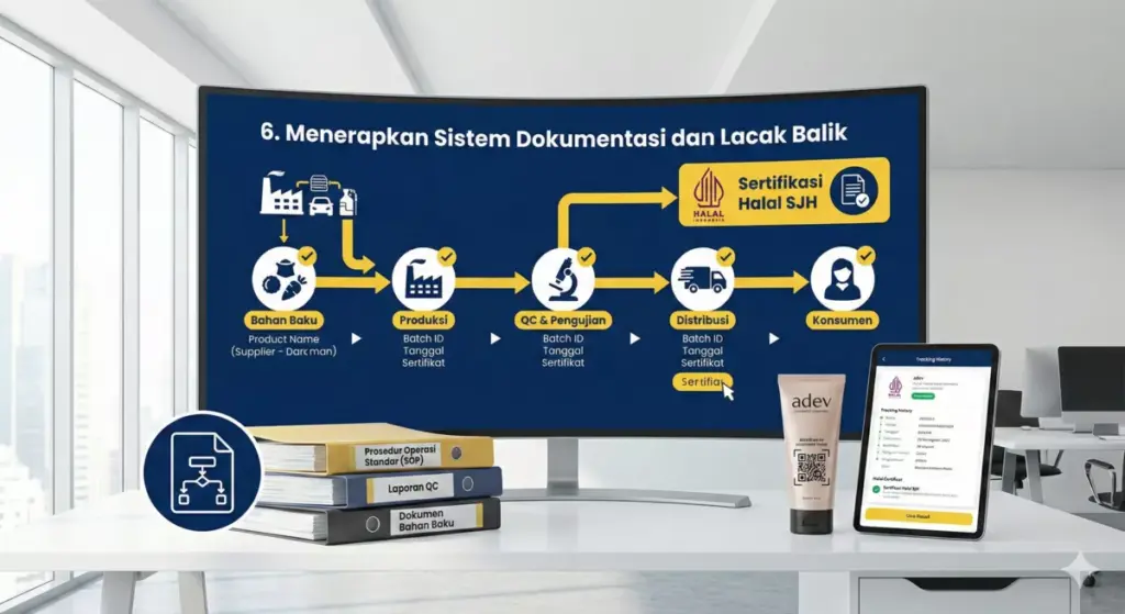 Infografis sistem lacak balik traceability maklon kosmetik PT Adev SJH Halal