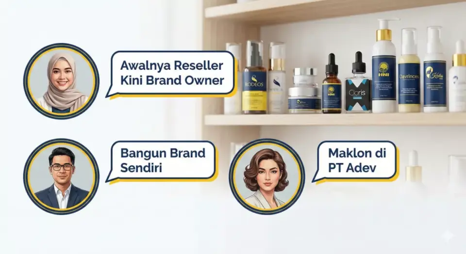 Testimoni pemilik brand kosmetik yang tumbuh bersama PT Adev dari reseller menjadi brand owner.