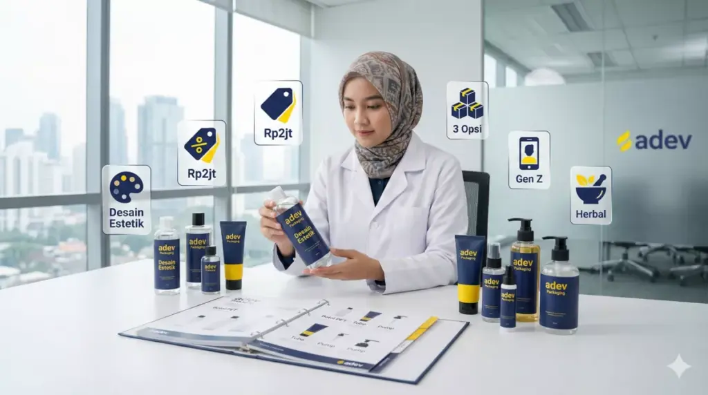 Infografis tips branding kemasan body care dalam botol tube adev yang estetik untuk Gen Z.