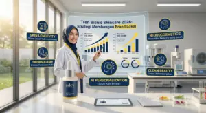 Infografis tren bisnis skincare 2026 dan strategi membangun brand lokal dengan ilmuwan kosmetik Indonesia.