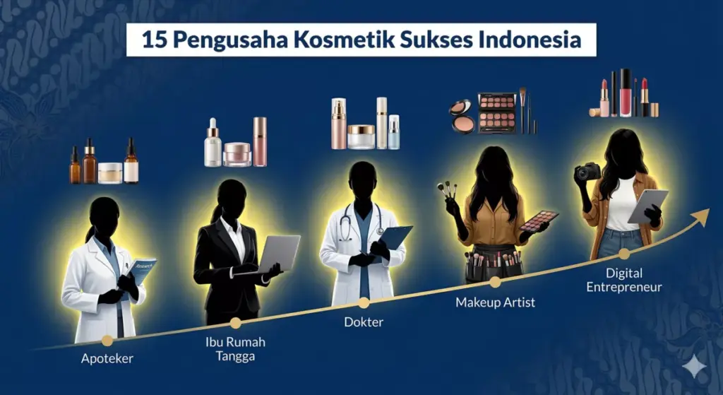 Infografis 15 pengusaha kosmetik sukses Indonesia dari berbagai latar belakang profesi yang membangun brand lokal