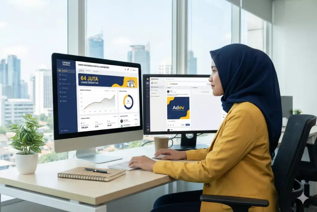 Admin kelola sosmed UMKM dengan dashboard data 64 juta unit