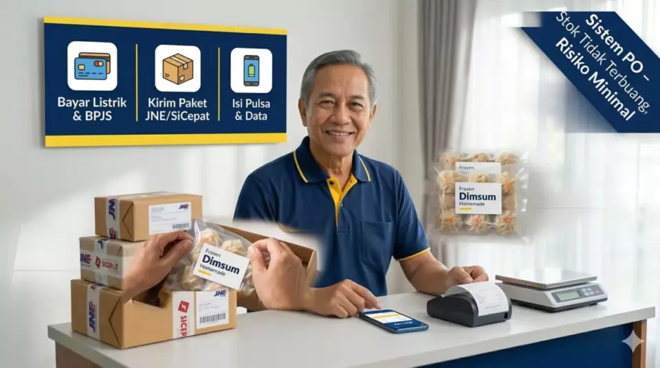 Pensiunan pria mengelola kios agen pengiriman paket dan PPOB dari rumah dengan modal awal terjangkau