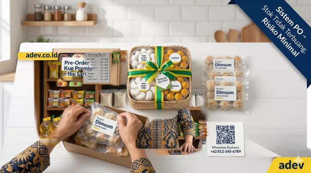 Tangan pensiunan mengemas produk kuliner rumahan dengan sistem pre-order kue premium dan frozen food berlabel rapi