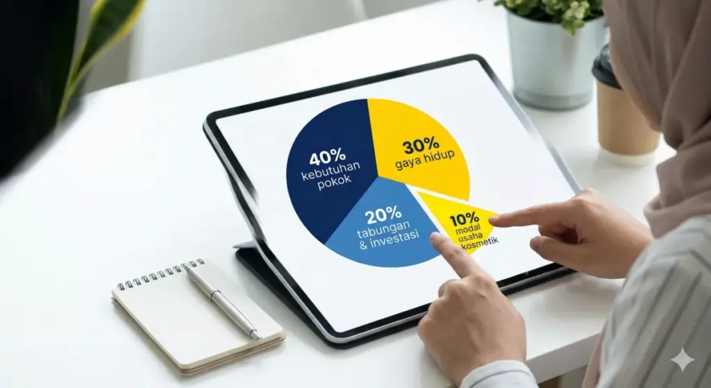 Diagram budgeting 40 30 20 10 untuk memutar gaji jadi modal usaha kosmetik.