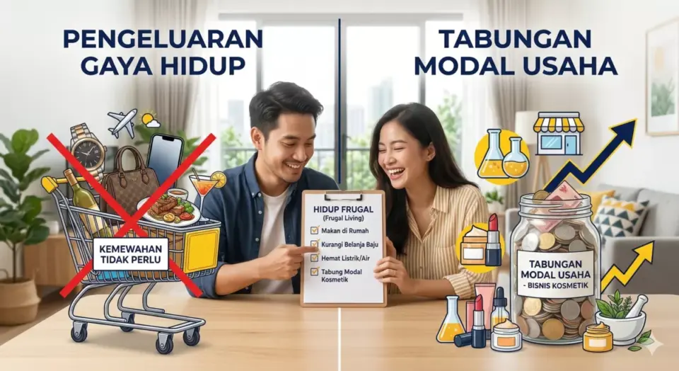 Konsep frugal living untuk memangkas pengeluaran gaya hidup dan menambah modal usaha.