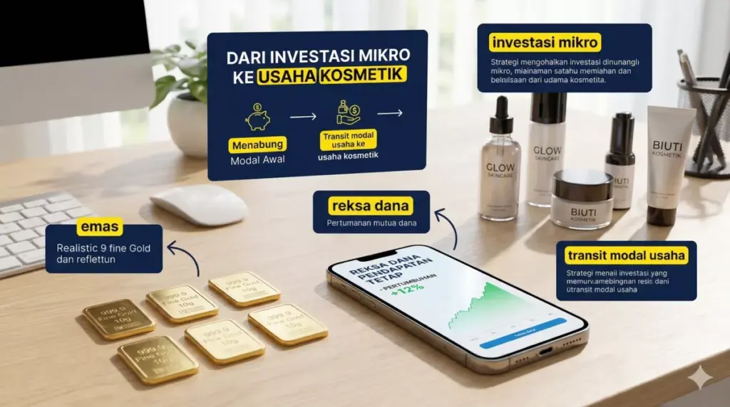 Investasi mikro emas dan reksa dana sebagai transit modal sebelum memulai usaha kosmetik.