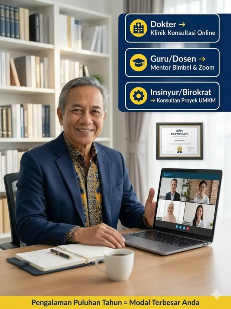 Pensiunan profesional Indonesia memberikan sesi mentoring online via Zoom kepada peserta muda dari rumah