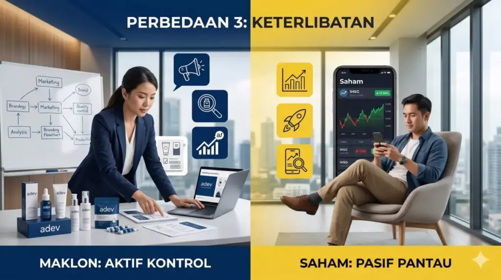 Tingkat keterlibatan aktif maklon branding vs pasif investasi saham
