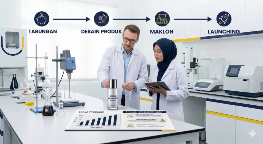 Proses mengalokasikan tabungan gaji ke jasa maklon kosmetik Adev untuk memperbesar skala usaha.