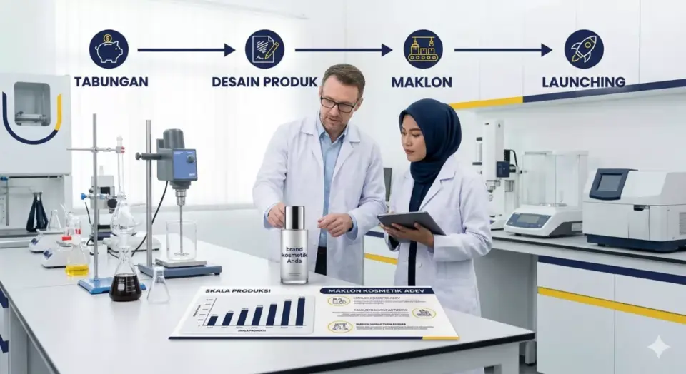 Proses mengalokasikan tabungan gaji ke jasa maklon kosmetik Adev untuk memperbesar skala usaha.