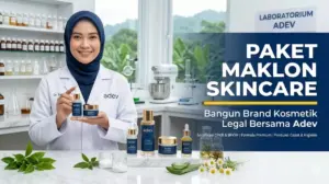 Paket maklon skincare Adev untuk membangun brand kosmetik legal bersertifikasi di Indonesia