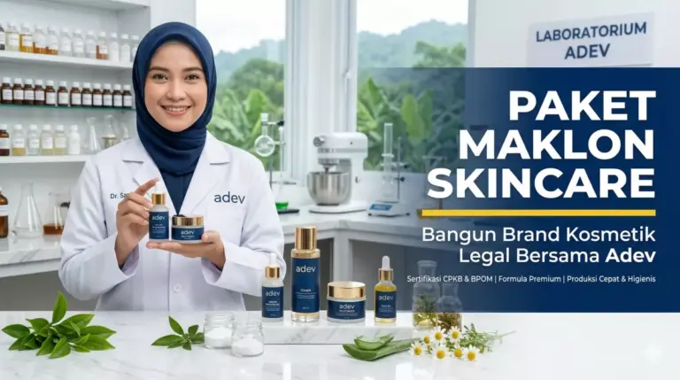 Paket maklon skincare Adev untuk membangun brand kosmetik legal bersertifikasi di Indonesia