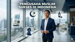 Pengusaha Muslim sukses Indonesia di kantor modern dengan ikon industri halal kuliner fashion kosmetik