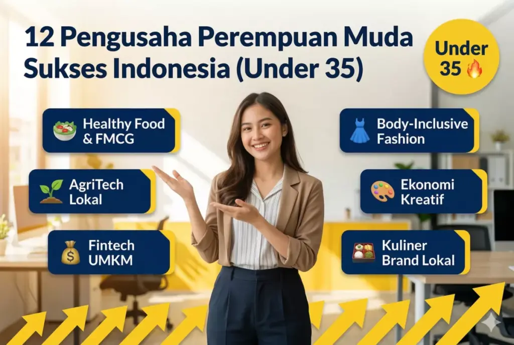 Infografis 12 pengusaha perempuan muda sukses Indonesia di bawah 35 tahun di bidang healthy food, agritech, fintech UMKM, dan ekonomi kreatif