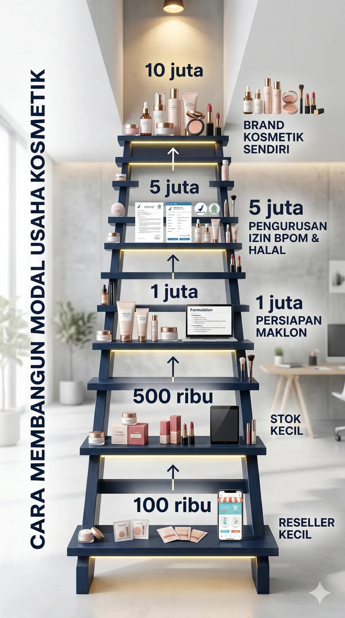 Strategi memutar uang dari modal 100 ribu hingga 10 juta untuk usaha kosmetik.
