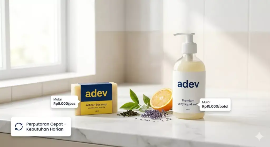 Produk maklon sabun batang dan sabun cair adev untuk usaha pensiunan dengan perputaran uang cepat