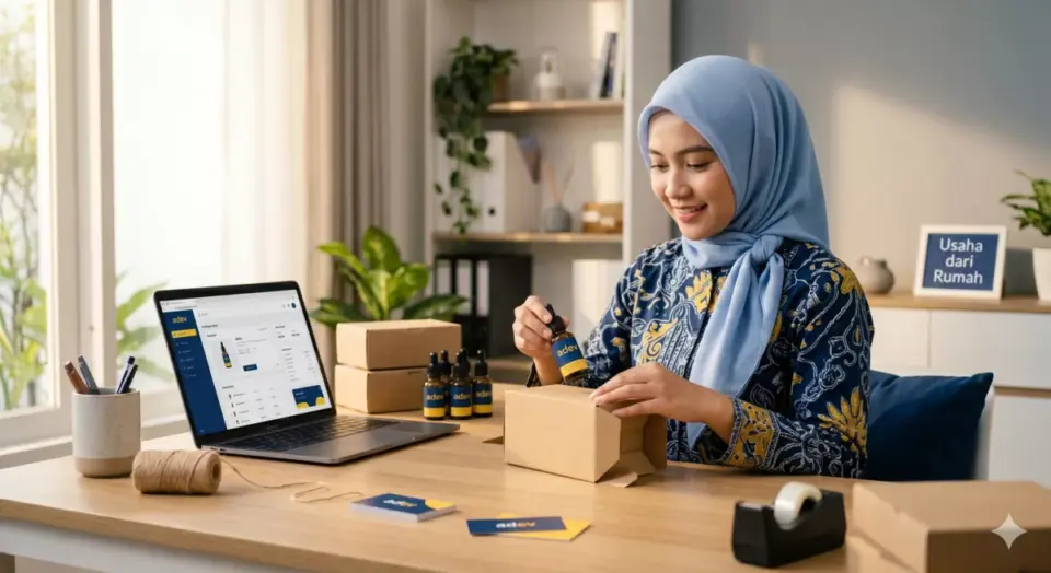 Ibu rumah tangga berhijab menjalankan usaha skincare dari rumah sebagai cara membantu ekonomi keluarga