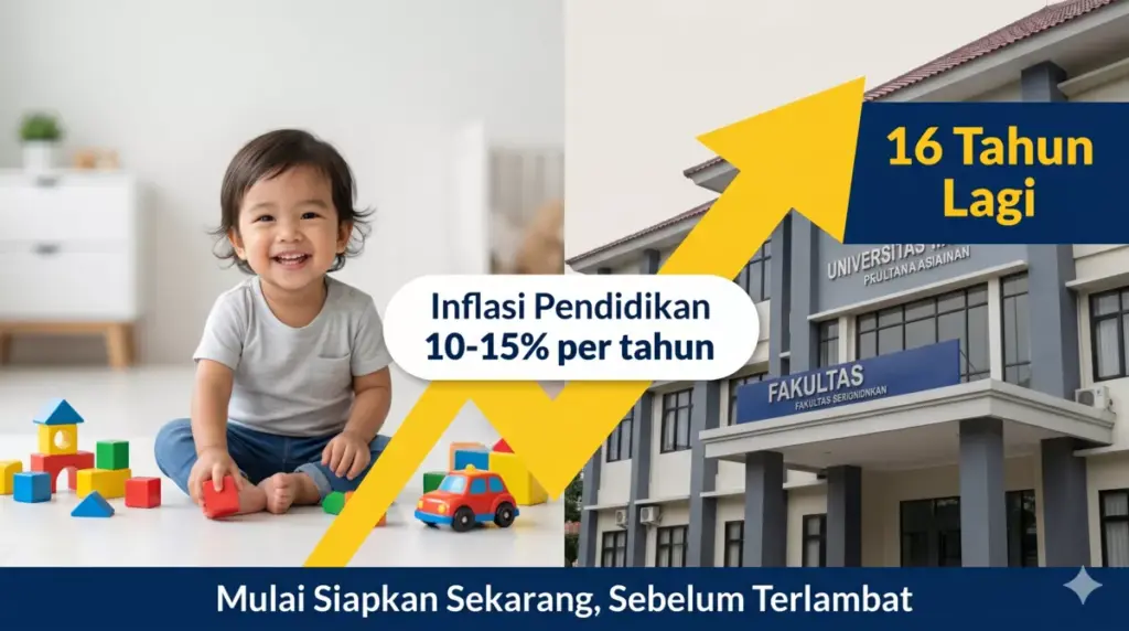 Infografis inflasi biaya pendidikan anak Indonesia 10-15% per tahun, pentingnya persiapan sejak dini