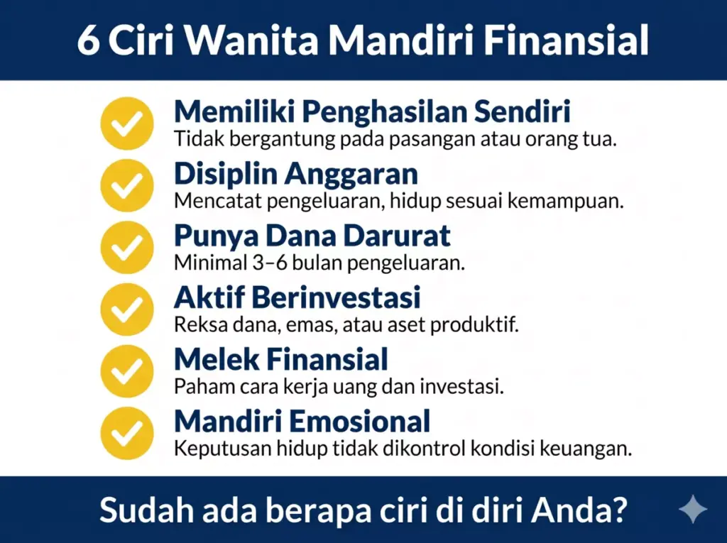 Infografis checklist 6 ciri wanita yang sudah mandiri secara finansial