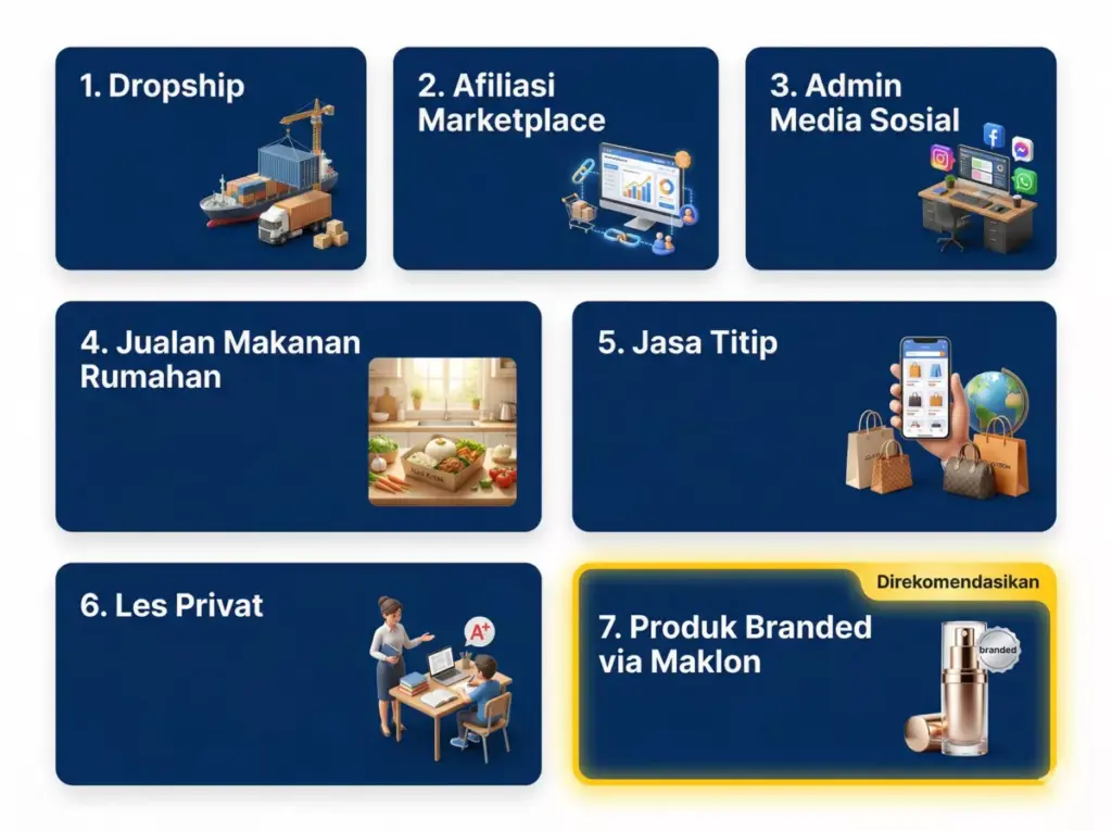 infografis 7 jenis usaha ibu rumah tangga dari rumah mulai dropship hingga produk branded via maklon