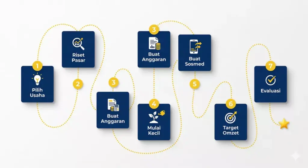 Infografis 7 langkah memulai usaha ibu rumah tangga dari nol dengan modal 10 juta secara bertahap