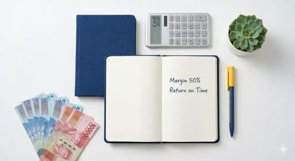 Catatan perhitungan margin keuntungan dan uang rupiah untuk usaha ibu rumah tangga modal kecil untung besar