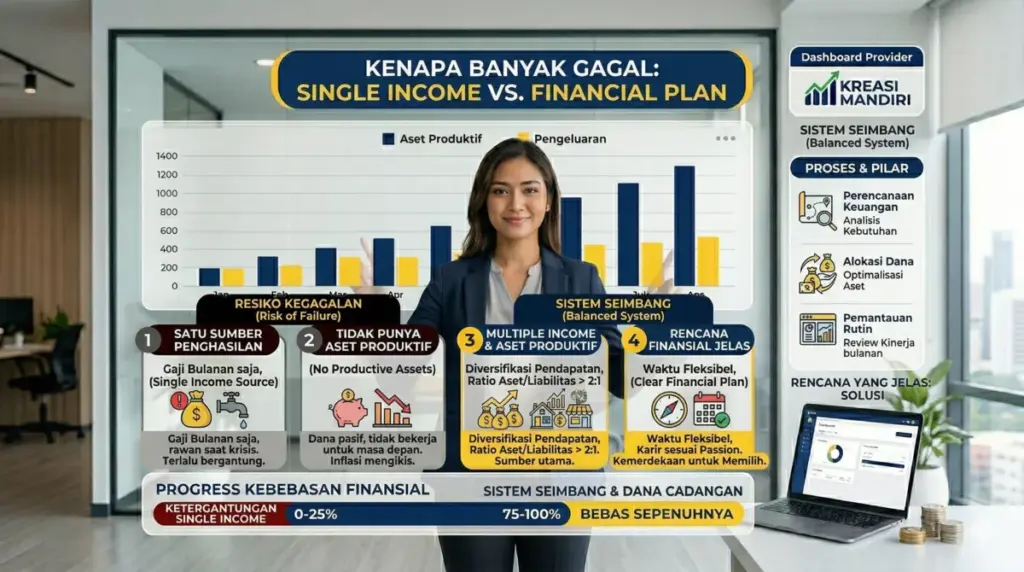 Alasan banyak orang gagal mencapai kebebasan finansial karena satu sumber penghasilan dan tanpa aset