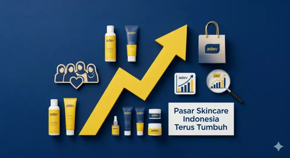 Infografis peluang usaha jualan skincare di arisan dengan indikator pertumbuhan pasar kecantikan Indonesia