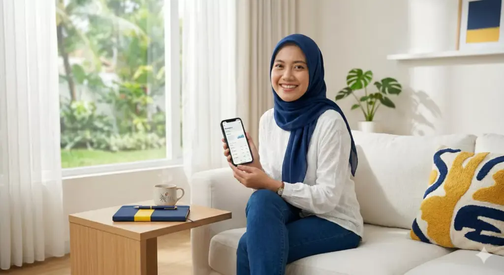 Ibu rumah tangga berhijab mengelola toko online dari rumah, contoh usaha ibu rumah tangga modal kecil untung besar