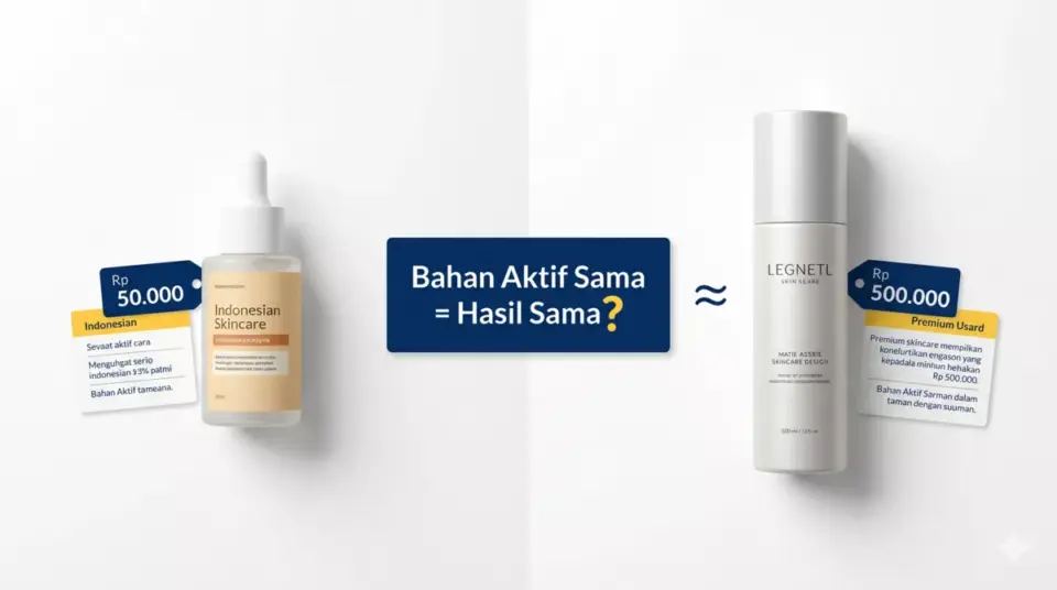 Perbandingan produk skincare murah Rp50 ribu dan mahal Rp500 ribu dengan kandungan bahan aktif yang sama