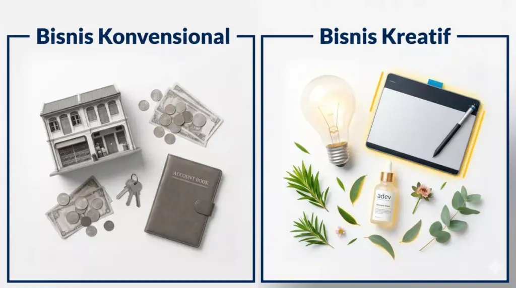 Perbandingan bisnis kreatif vs bisnis konvensional — ide dan skill sebagai modal utama bisnis kreatif