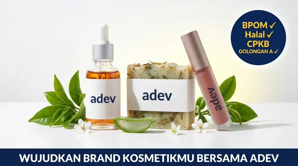 Produk kosmetik maklon adev natural indonesia bersertifikasi BPOM halal untuk bisnis mahasiswa